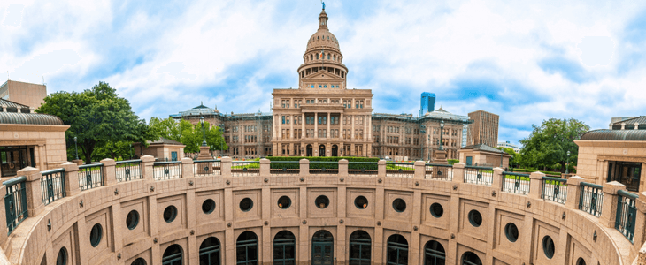 an aerial view of the Texas Capitol