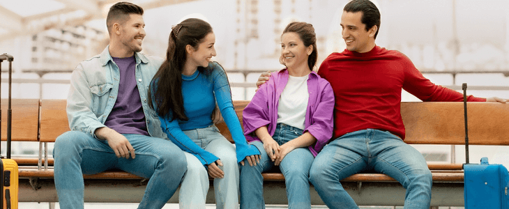 a group of young people at the airport