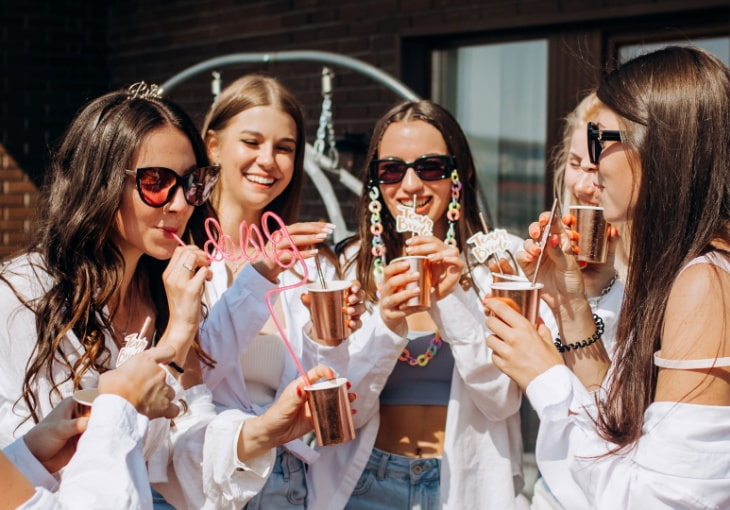 Bride celebrates with friends at her bachelorette