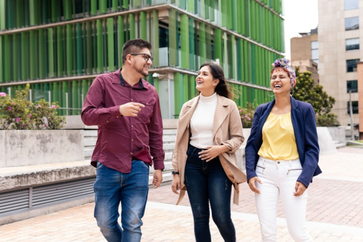 Adults walking downtown