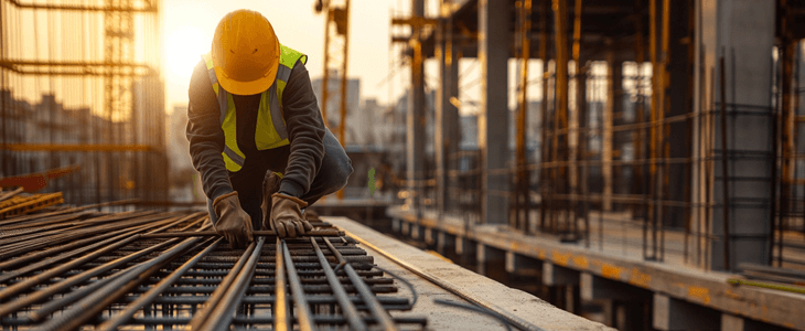 a construction worker laying out materials