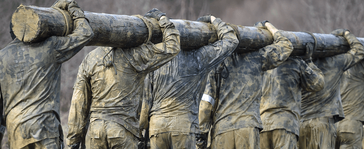 members of special forces move a tree